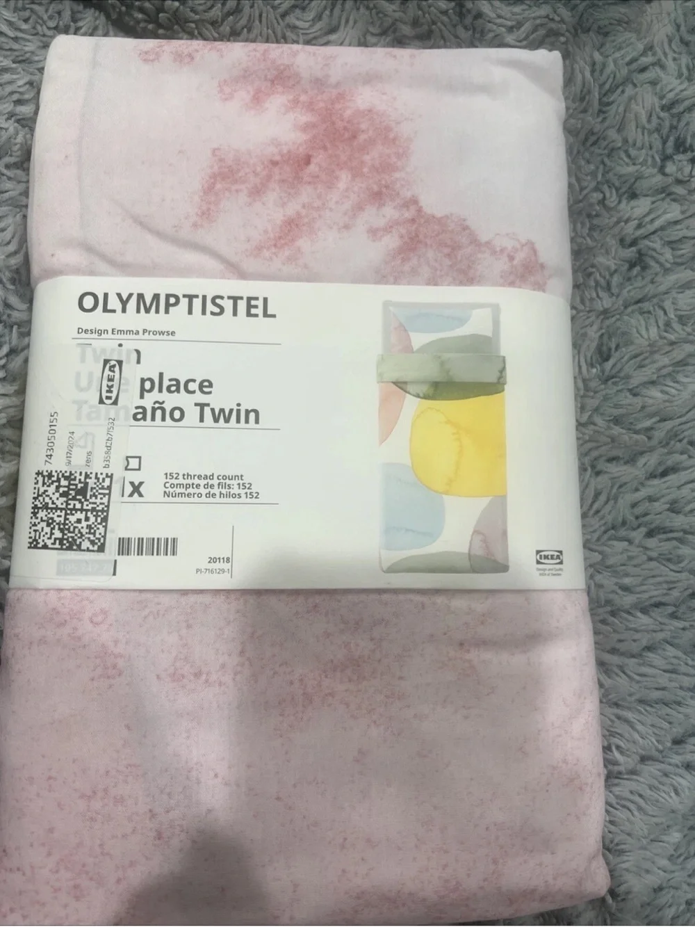 Ikea OLYMPTISTEL Twin Duvet Cover & Pillowcase Set Tie Dye Watercolors NEW